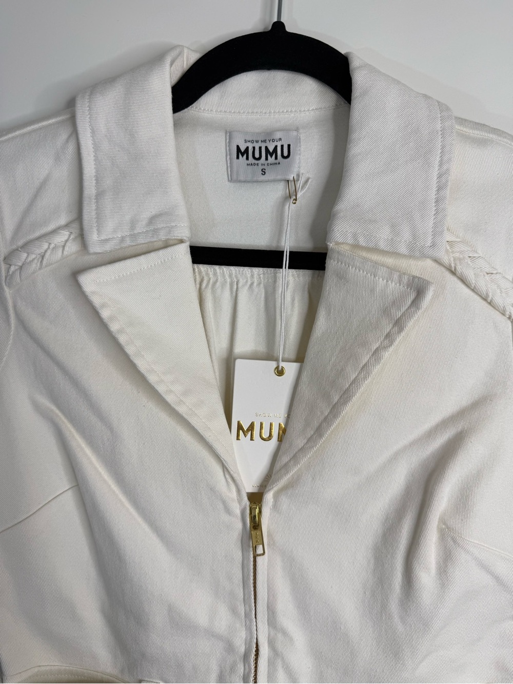 Show Me Your MuMu Outlaw Denim Romper Pearly White Small Revolve NWT - Picture 5 of 15